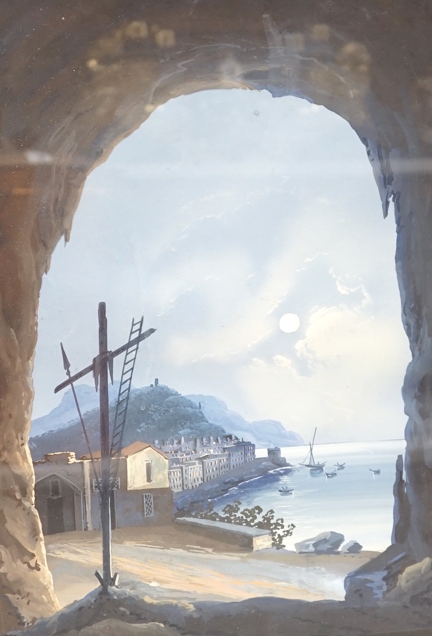 19th century Neapolitan School, pair of gouaches, 'Grotta D'Amalfi' and 'Grotta di Pozzuoli', overall 51 x 38cm